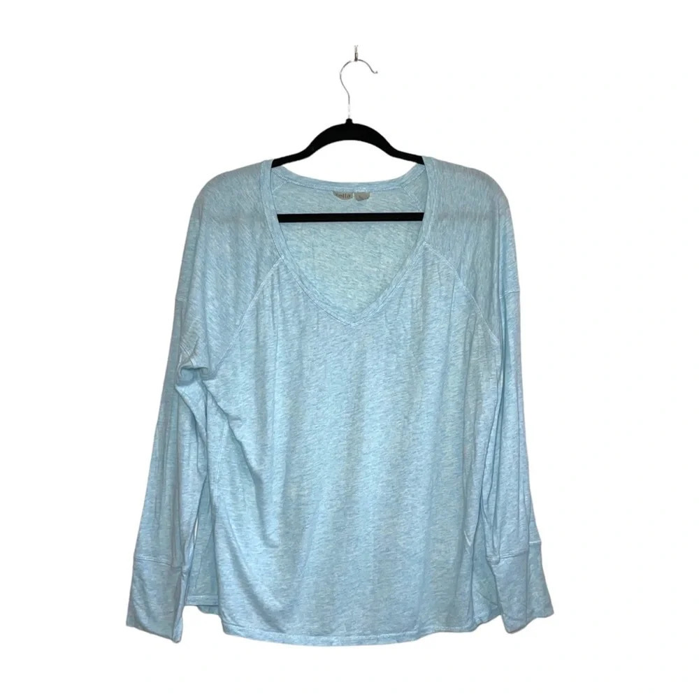 Zella Baby Blue Semi-sheer V-neck Long Sleeve Athleisure Tee Xlarge Women’s